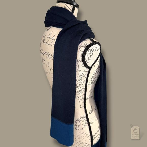 Navy Wool Blend Colorblock Scarf Wrap 21x75 - Picture 5 of 7